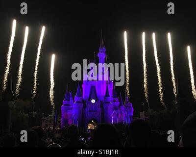 Silvester-Feuerwerk von Cinderella Castle im Magic Kingdom in Disney World Stockfoto