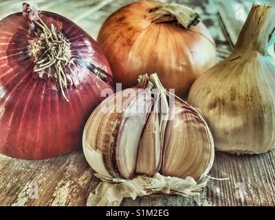 Zwiebeln und Knoblauch Stockfoto