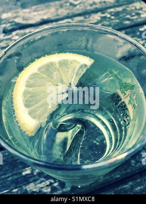 Gin mit einer Scheibe Zitrone Stockfoto