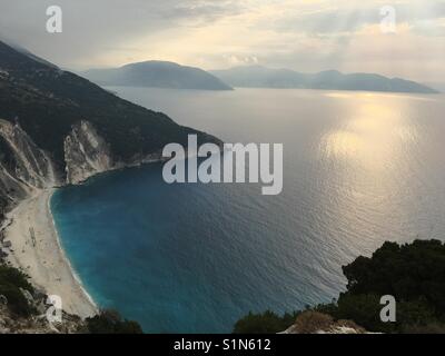Myrtos Beach auf der Insel Kefalonia in Griechenland, berühmten Strand von Kapitän correlli's Mandoline film Stockfoto