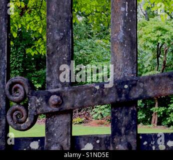 Detail der curlicues auf schmiedeeisernen Zaun Stockfoto