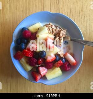 Müsli mit frischem Obst in Retro-Schüssel zum Frühstück Stockfoto