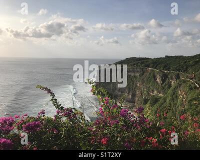 Das wunderschöne Meer und den Klippen von uluwatu Tempel in der badung, Bali, Indonesien. Stockfoto