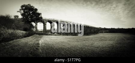 Schwarze und weiße Panorama der Ouse Tal Viadukt in West Sussex Stockfoto