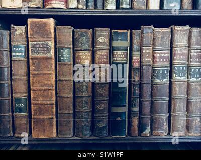 Antike Bücher auf eine alte Bibliothek Regal Stockfoto