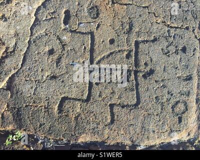 Petroglyph in Waikoloa Hawaii Stockfoto