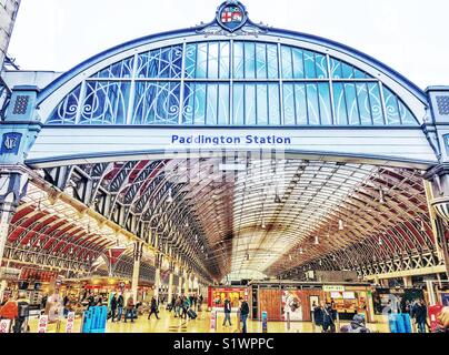 Der Bahnhof Paddington in London. Der Haupteingang. Stockfoto