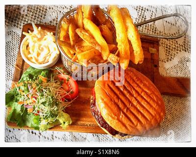 Burger und Pommes frites Stockfoto