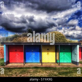 Badekabinen, Southsea, Portsmouth, Hampshire, England, Großbritannien Stockfoto