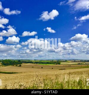 Abgeernteten Feldern in Oxfordshire. Stockfoto