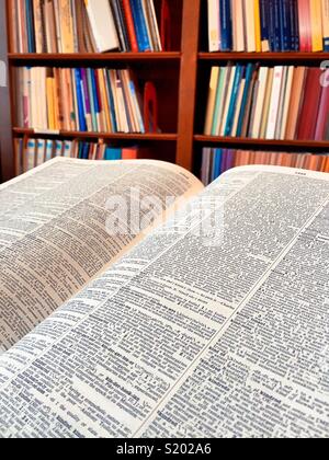 Großes Wörterbuch vor einem Buch öffnen mit Büchern gefüllt, USA Stockfoto