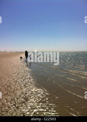 Familie mit Hund an der West wittering Stockfoto