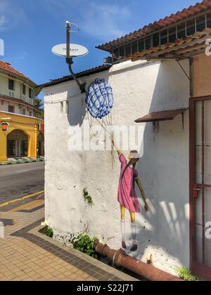 Whimsical Straße Kunst im historischen Georgetown, Penang, Malaysia. Stockfoto