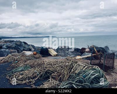 Die Devon Fischerdorf Beesands, ständig vom Meer und in der Gefahr von Küstenerosion zerschlagen. Stockfoto