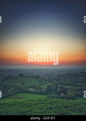 Die Sonne über Somerset von Glastonbury Tor Stockfoto