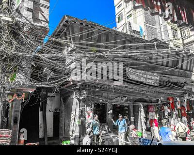 Freiliegende Drähte in Kathmandu, Nepal Stockfoto