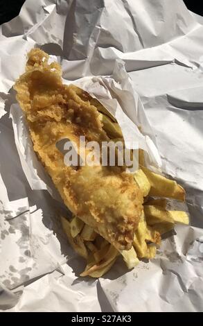 Fisch und Chips in der Sonne Stockfoto