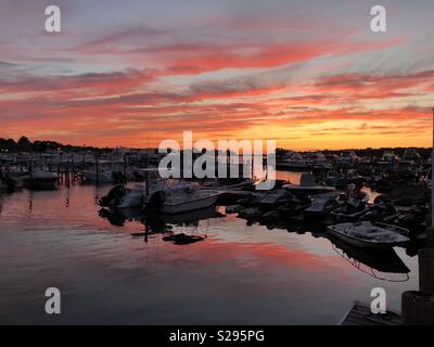 Sonnenuntergang in Marina Sag Harbor Stockfoto