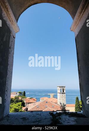 Blick von der Euphrasius-basilika Basillica Glockenturm, Poreć, Kroatien. Stockfoto