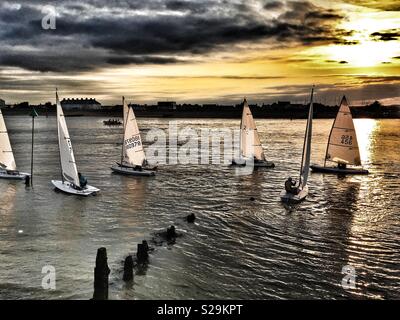 Felixstowe Ferry Segelclub, Fluß Deben, Suffolk, England. Stockfoto