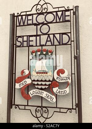 Willkommen bei Shetland Zeichen in Lerwick Stockfoto