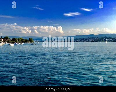 Der Zürichsee, gesehen vom Quai Brücke, Bürkliplatz Platz, Schweiz, Europa Stockfoto