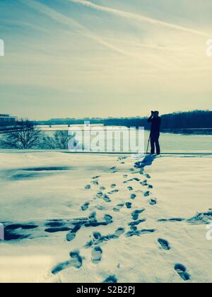 Das Fotografieren des gefrorenen Potomac River in Washington DC Stockfoto