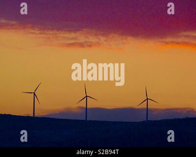 Windräder im Sonnenuntergang in Torrevieja Spanien Stockfoto