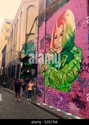 Hosier Lane in Melbourne mit Street Kunst an den Wänden Stockfoto