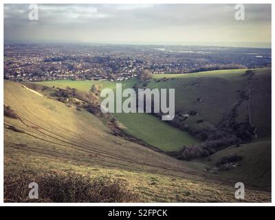 Blick von Zigarettenkippen Brow, Willingdon, Eastbourne, East Sussex Stockfoto