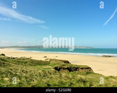 Strand von gwithian Blick Richtung St. Ives, Cornwall Stockfoto