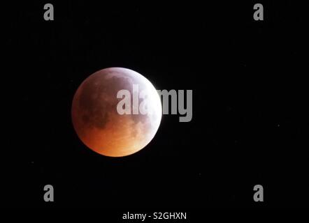 Beginn des Blut Mond Mondfinsternis am 21. Januar 2019. Stockfoto