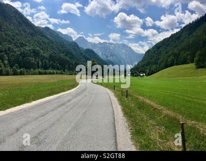 Alpine Valley im Sommer. Logar-tal, Slowenien. Stockfoto