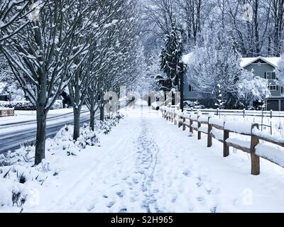 Vorstadtstraße in Amerika nach dem Schnee Sturm Stockfoto