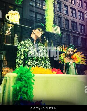 St. Patrick's Day Anzeige in einem Schaufenster, Flat Iron District, NEW YORK CITY, USA Stockfoto