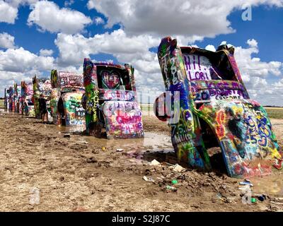 Cadillac Ranch bei Amarillo, Texas Stockfoto