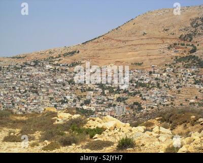 Majdal Shams ist ein Drusischen Stadt an den südlichen Ausläufern des Mt. Hermon, im Norden von den Golanhöhen, Israel Stockfoto