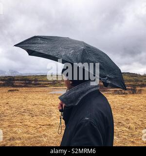 Suchen am Geburtsort des isländischen Parlaments in Pingvellir Stockfoto