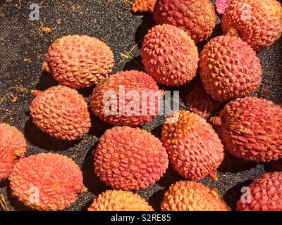 Frische und köstliche Reife lychee Obst Nüsse, 荔枝, Litchi chinensis, lìzhī, lihjy, L. chinensis Stockfoto