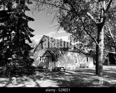 Erbe Homestead an der historischen Fell Trading Post und interpretierende Museum am Fort Edmonton Park in Edmonton, Alberta, Kanada Stockfoto