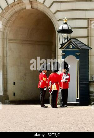 Guard am Buckingham Palace in London. Stockfoto