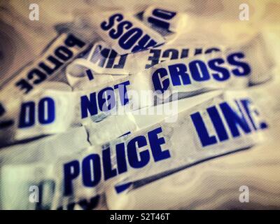 Police Line do not cross Tatort tape Close up, USA Stockfoto