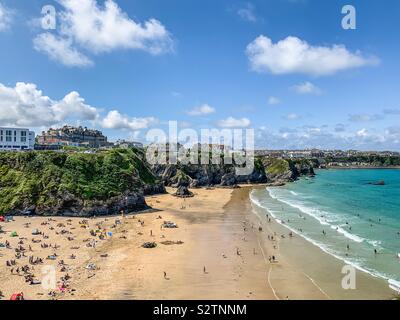 Blick auf Great Western Beach in Newquay Cornwall Stockfoto