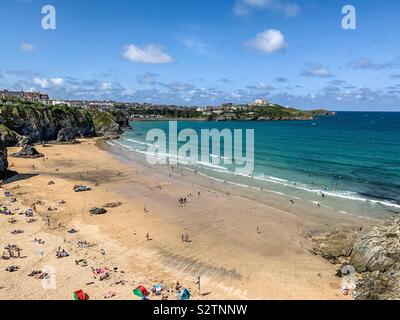 Blick auf Great Western Beach in Newquay Cornwall Stockfoto