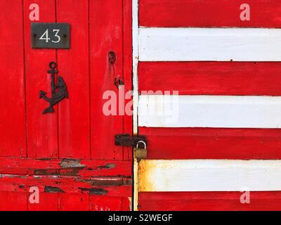 Detail der Strandhütte, Westward Ho!, Devon, England. Stockfoto