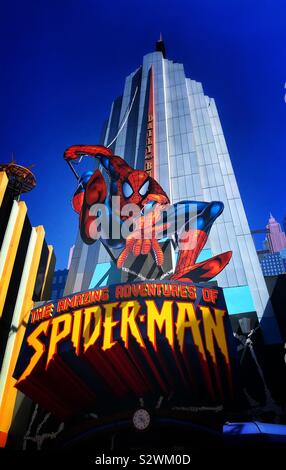 Eingang in Die unglaublichen Abenteuer von Spider-Man, Marvel Super Hero Island Insel der Abenteuer, Orlando - Florida USA Stockfoto