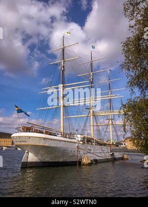 Historische Segelschiff af Chapman angedockt in der Altstadt von Stockholm, Schweden, Europa Stockfoto