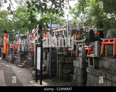 Viele kleine torii Tore in den Bergen oberhalb von fushimi Inari Taisha, Kyoto, Japan. Stockfoto