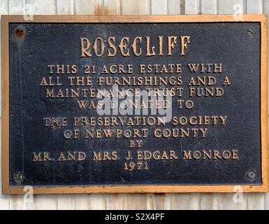 Plakette, Rosecliff von Architekten McKim, Mead und Weiß und in 1902, Newport, Rhode Island, United States abgeschlossen. Stockfoto