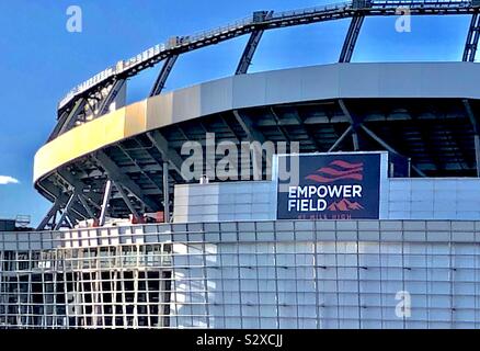 Denver Broncos Mike hohe Stadion umbenannt Bevollmächtigen Feld an der Meile hoch Stockfoto